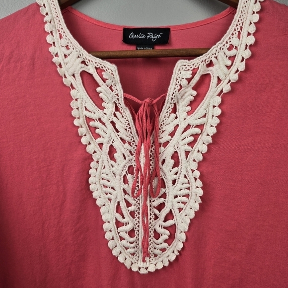 CHARLIE PAIGE Cotton Lightweight Lagenlook Blouse Tunic Pink White Womens Size M - Picture 4 of 12